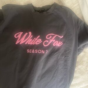 White Fox Gray T-Shirt with Pink Logo